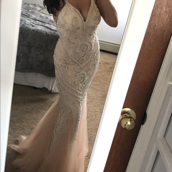 Mori Lee champagne mermaid beaded prom dress - Picture 3 of 8